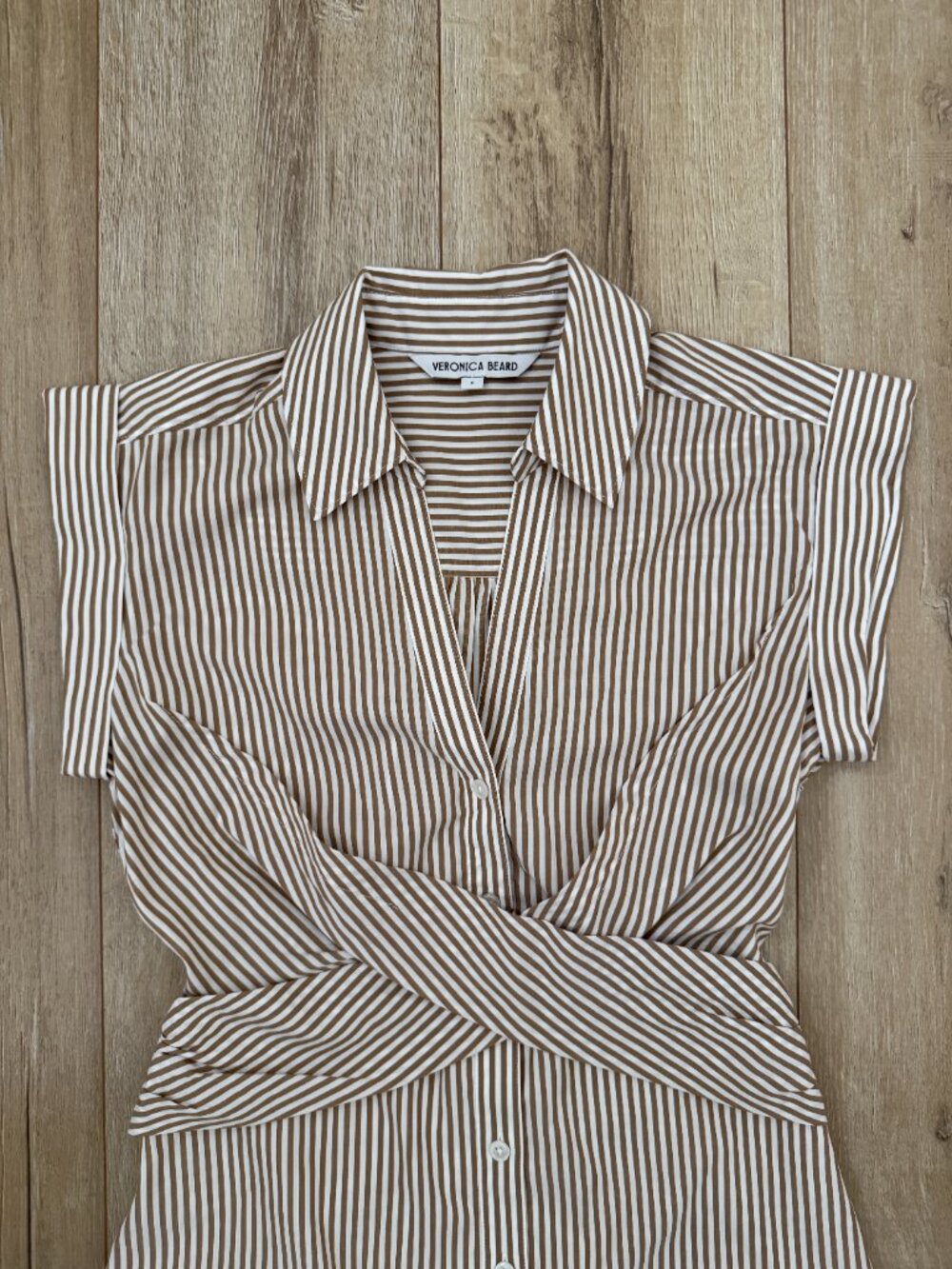 Veronica Beard Striped Cotton Waist Wrap Button Shirt Dress Acorn White Size 0 - Picture 3 of 9
